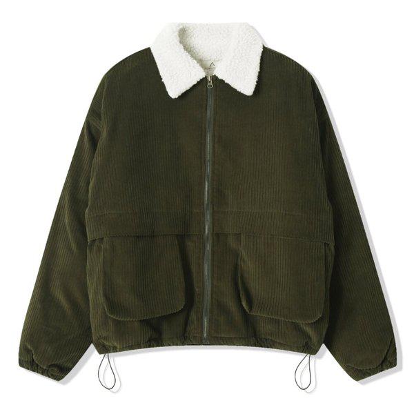 男性コーデュロイストリングウールカラーネックジャンパー AC-JUW-Q056-カーキ