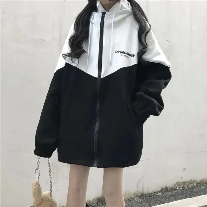 ブラック配色コーデ アウター かわいい レディース アウター羽織り長袖セクシートップスサイドカジュアルファッション系お出かけフル丈トラック 24 韓国 お出かけ ブルゾン