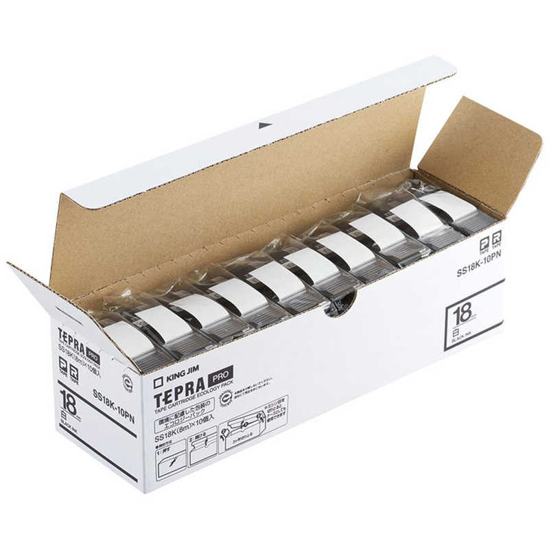 キングジム　PROテープエコパック 10個入り TEPRA(テプラ) PROシリーズ 白 [黒文字 /18mm幅]　SS18K-10PN