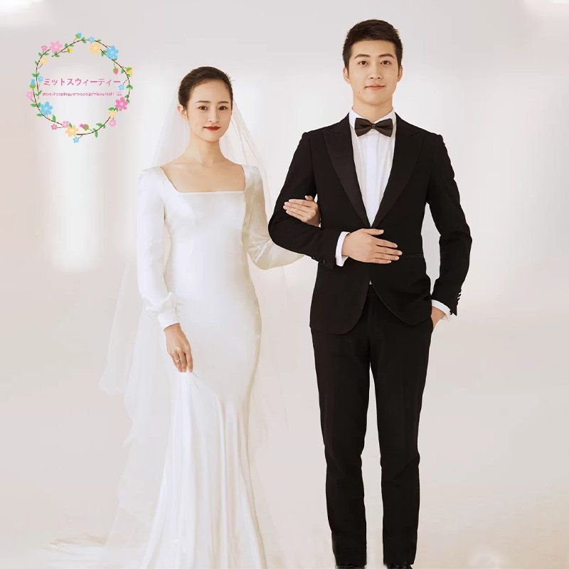 マーメイドライン 花嫁 ウェディングドレス 長袖 二次会 安い 白 結婚式 フォーマルドレス お呼ばれ aラインドレス ロング 発表会 ブライダル 大きいサイズ 挙式