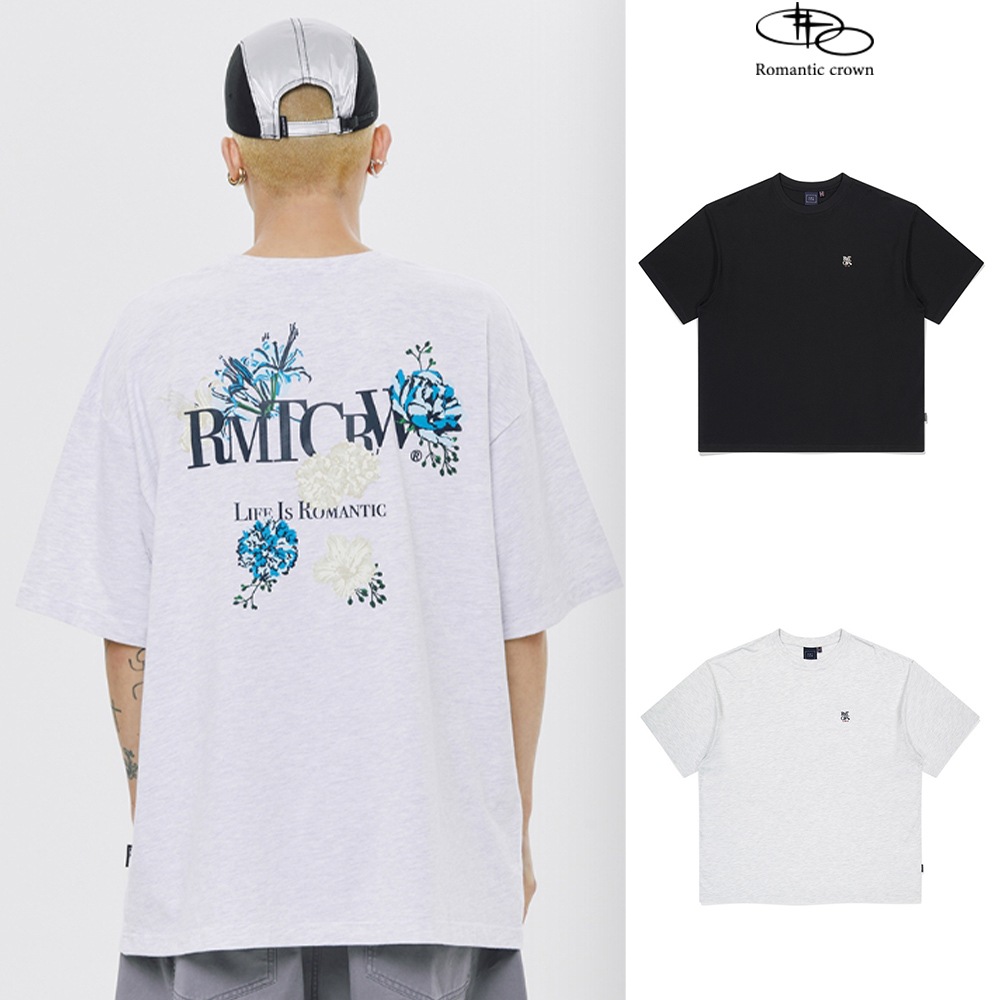 【ROMANTIC CROWN】 BACK POINT BLUE FLOWER TEE SHIRT