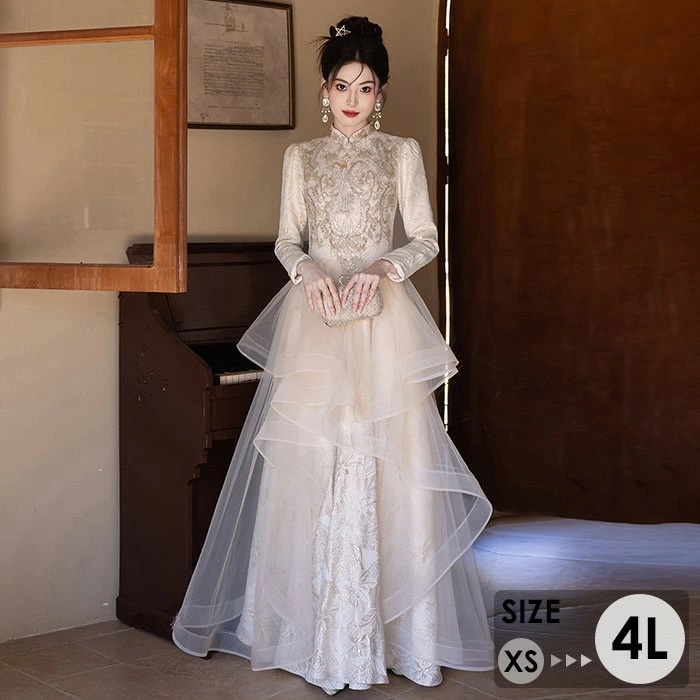 ドレス 大人 ピアノ 発表会 ロングドレス 長袖 演奏会 演奏会用ドレス ピアノ発表会 結婚式 高校生 パーティードレス 大きいサイズ 母親 コンクール イブニングドレス ロング 演奏会ドレス 大きい