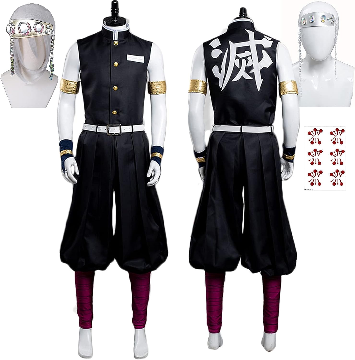 コスプレ衣装 宇髄天元 うずいてんげん 音柱 コスプレ 衣装 ウィッグ 額当て タトゥーシール 全セット 鬼滅の刃周辺 鬼殺隊隊服 イベント パーティー 変装 演出服 クリスマス パーティー