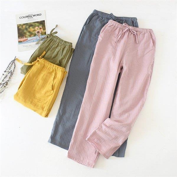 寝巻き 寝間着 部屋着 メンズ レディース ロングパンツ単品 パジャマ ウェア 3日で出荷ガーゼ 【メガ割】