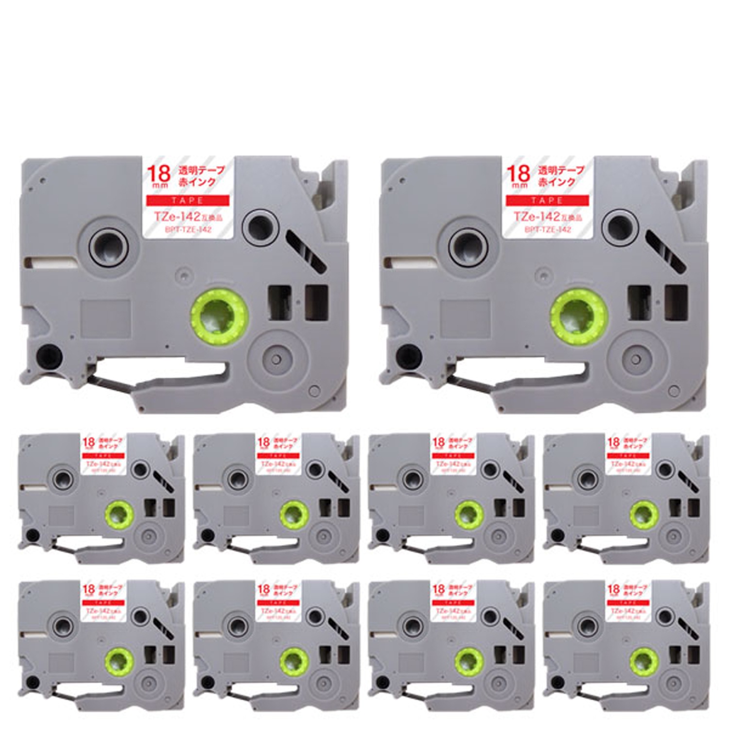 ブラザー用 ピータッチ 互換 テープ TZe-142 ラベルカートリッジ 10個セット ピータッチキューブ対応 18mm／透明テープ／赤文字