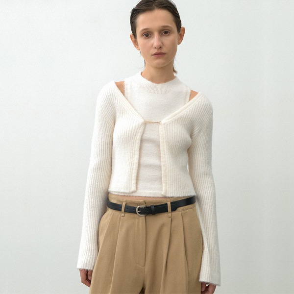 (CD-2152) HAIRY KNIT CARDIGANTOP SET S