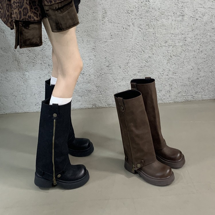 11 女性のためのレトロな厚い底ズのズボンブーツ r n1001- Al2266ブラック r n1002- Al2266茶色 r n2