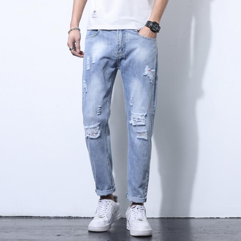 コーデ メンズ シンプル ファッション オシャレ かっこいい 大きいサイズ ストリート 紳士 薄手 ジーンズ スリムフィット アンクレット パンツ カジュアル パッチ