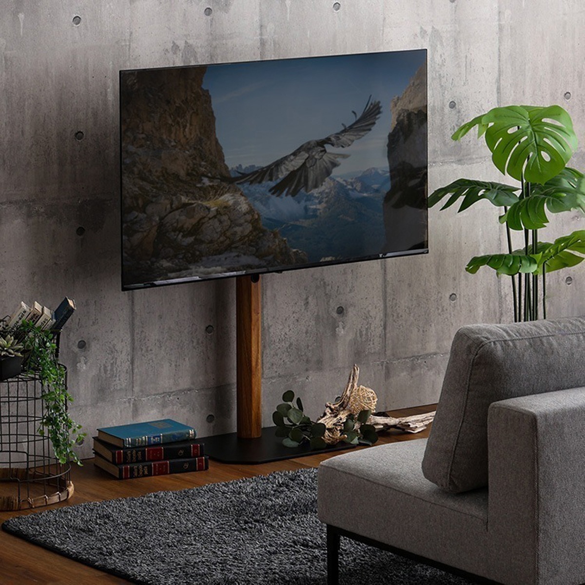 木目が美しい八角壁寄せテレビスタンドロータイプ専用 ハードディスクホルダーセット