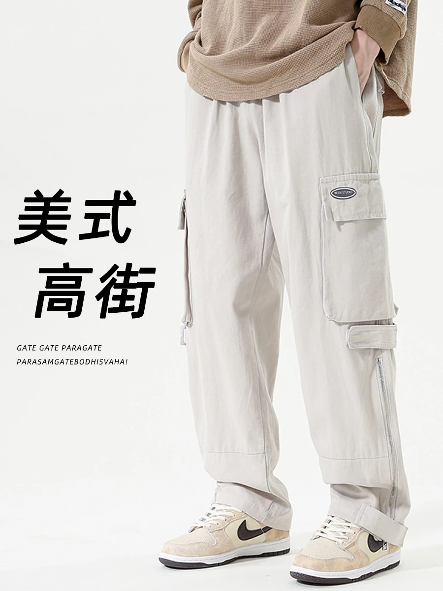 日本製マルチポケットパンチング機能作業ズボン男性潮ハイストリlート春春冬春大きいサイズストレートルーズカジュアルパンツ