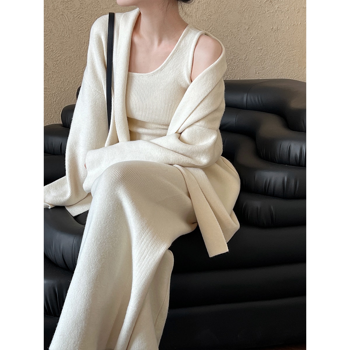 フレンチシンプル高級感2025 レディース秋冬新作カーディガン＋ベスト＋ワイドパンツ3点セット セットアップ レディース 秋