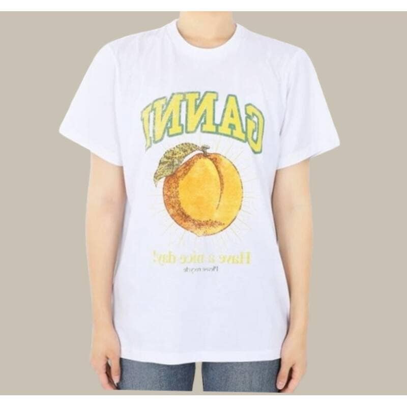 ディモント・ガニ レディース ピーチ柄プリント 半袖（ホワイト） T3529 151