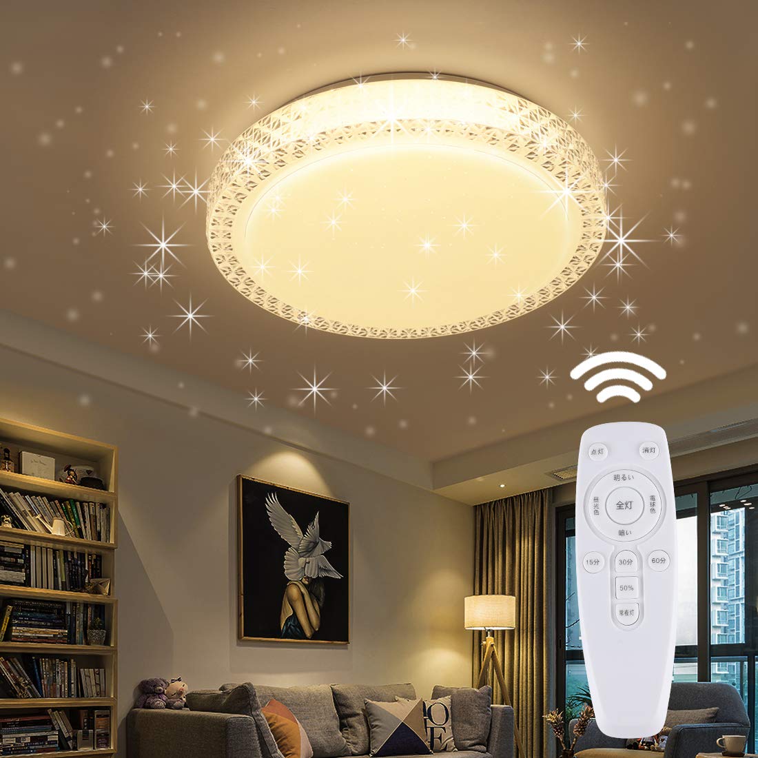 LED シーリングライト 星空効果 30W 無段階調光調色タイプ 4~6畳 常夜灯 モード メモリ機能 照明器具 電球色 昼光色 3000k-6000k 天井 和風 玄関 門灯 廊下 和室 照明 おし