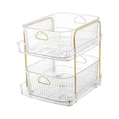 メガ割 化粧品収納デスクラック収納ラック二重大容二重の透明棚