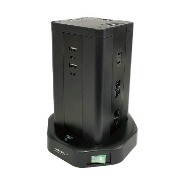 （まとめ）ハイディスク タワー型USB付電源タップAC差込口：12個口 USBポート数：4ポート HD-AC12C2U2BK 1個(×5セット)