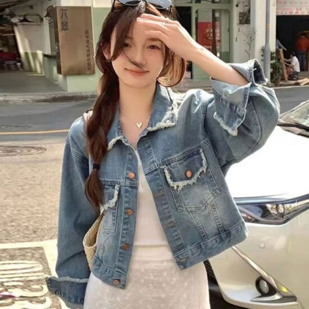 ショップアン 女性 春のクロップフリンジデニムジャケット WDMS-WJK-TS14276308