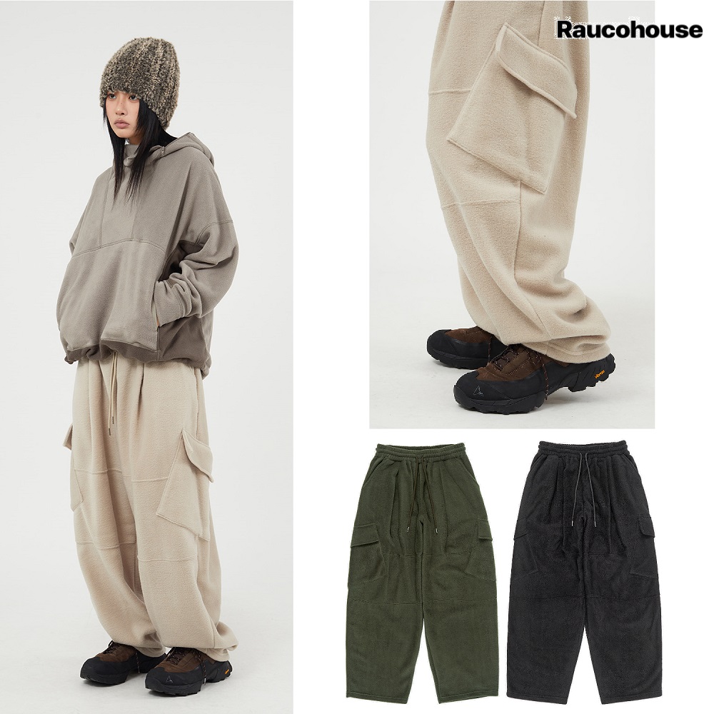 Tilt Cargo Fleece Banding Pants 3色 (UNISEX) 新商品 韓国人気 男女共用 韓国ファッション 学生ファッション ストリートファッション 冬のファッション 防寒