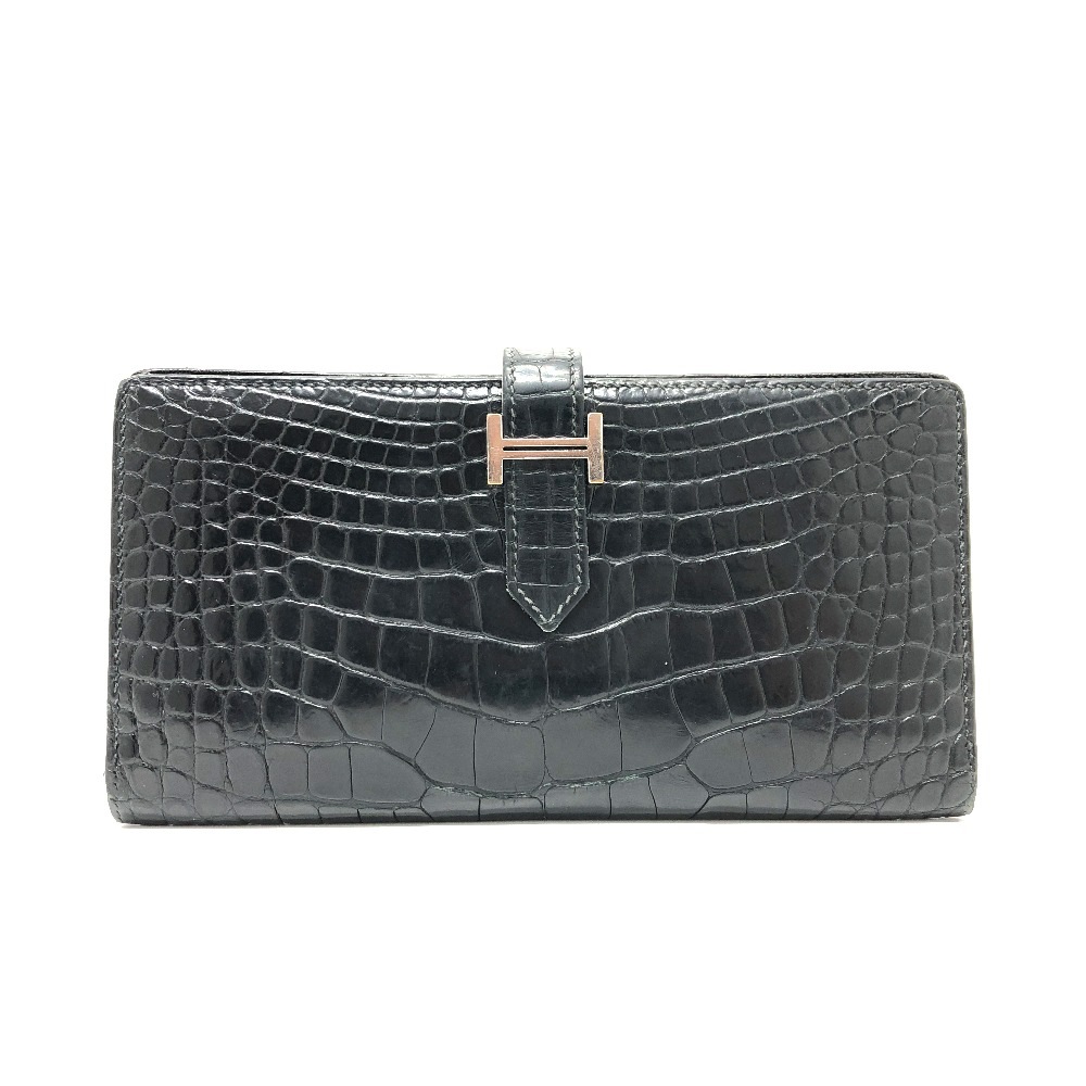 長財布 ベアン スフレ クロコダイル アリゲーター 財布 長財布 ウォレット ロングウォレット クロコダイル ブラック