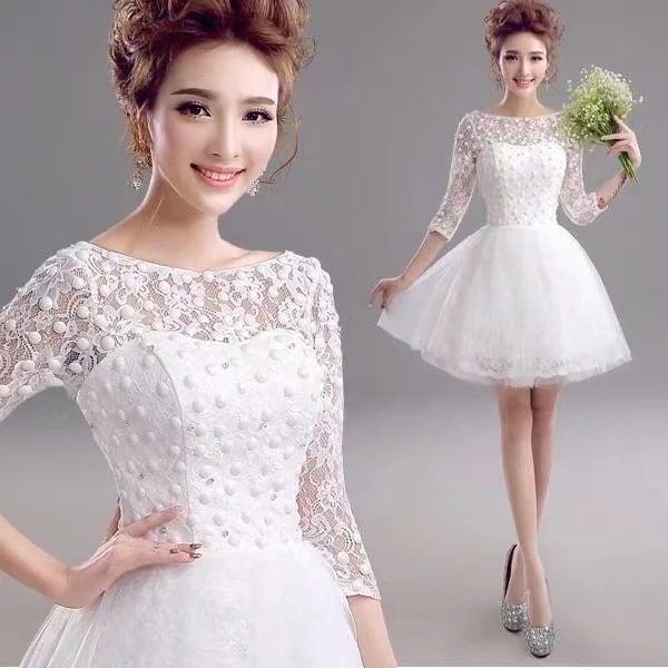 ミニドレス 白 韓国 結婚式 二次会 披露宴 ウェディングミニドレス 安い 花嫁 ウエディングドレス
