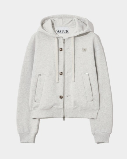 【SATUR】 TEO COTTON ALL DAY HOOD ZIP-UP : MELANGE IVORY