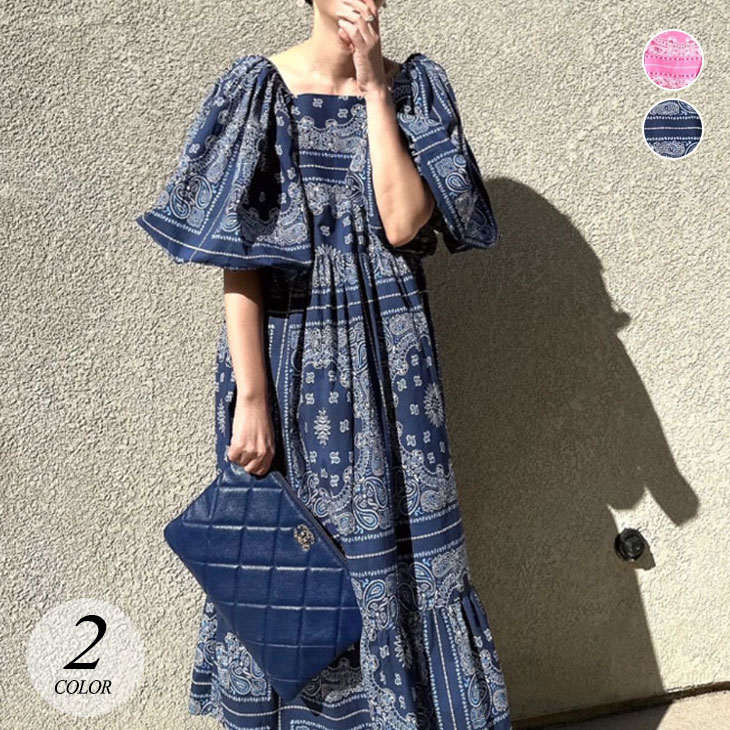 リゾート風 ワンピース レディース ロングワンピース 春 夏 ドレス 半袖ワンピース レトロ 柄 おしゃれ きれいめ 可愛い 韓国ファッション