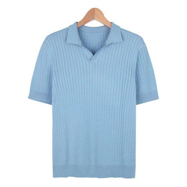 半袖Tシャツ SRE015 5COLOR 男女共用 オープンカラー リブ カラ半袖Tシャツ 夏半袖