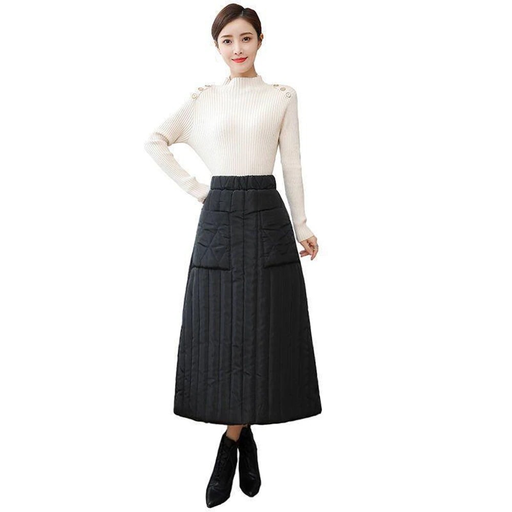 [最安値挑戦]！秋冬 暖かい ゴムウエスト 膝下丈 ボトムス スカート 体型カバー Aライン 蓄熱 軽量 寒い冬も腰元あったか キルティング 中綿 レディース ダウンスカート