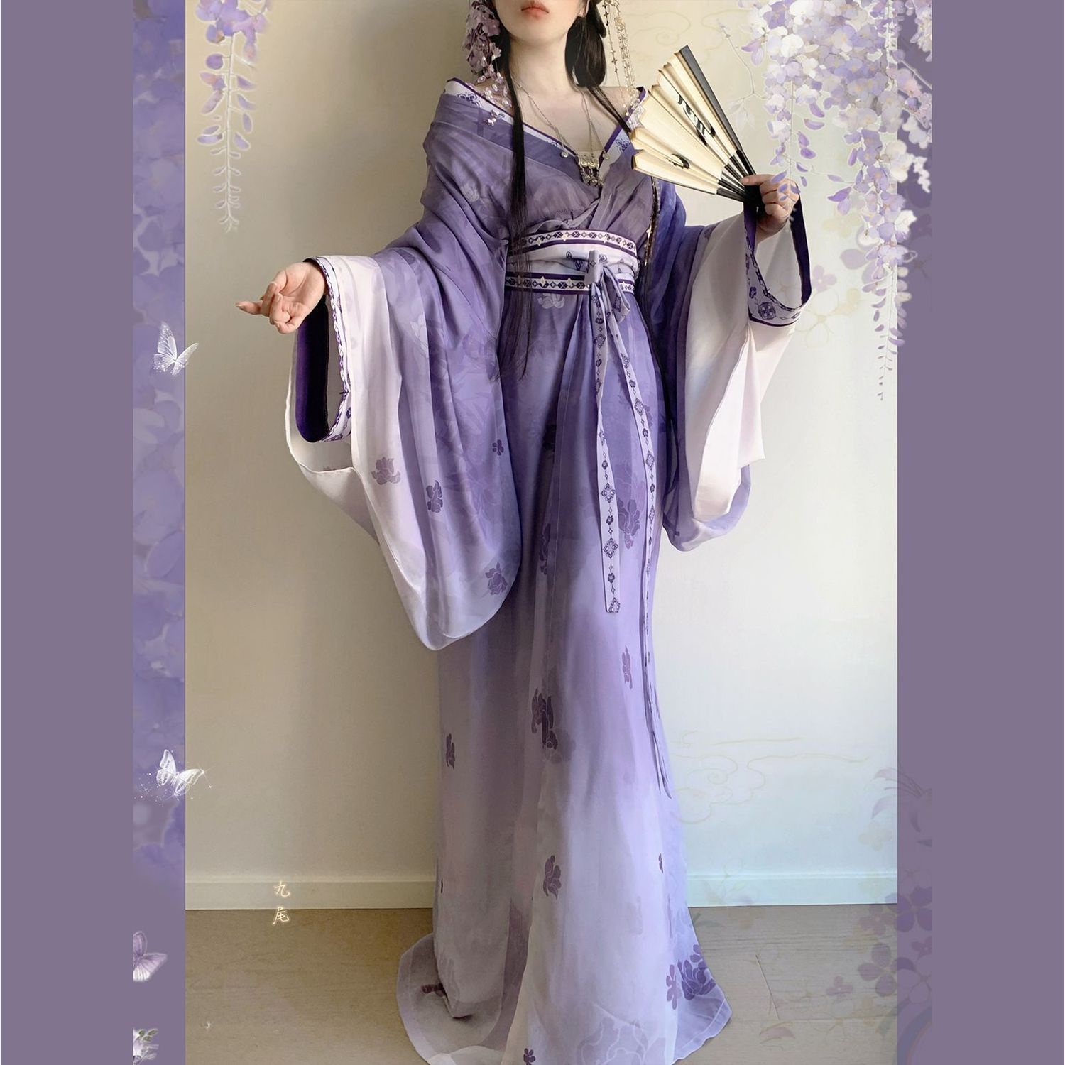 【3日出荷】コスプレローブ 直裾交領プリント 仙女風