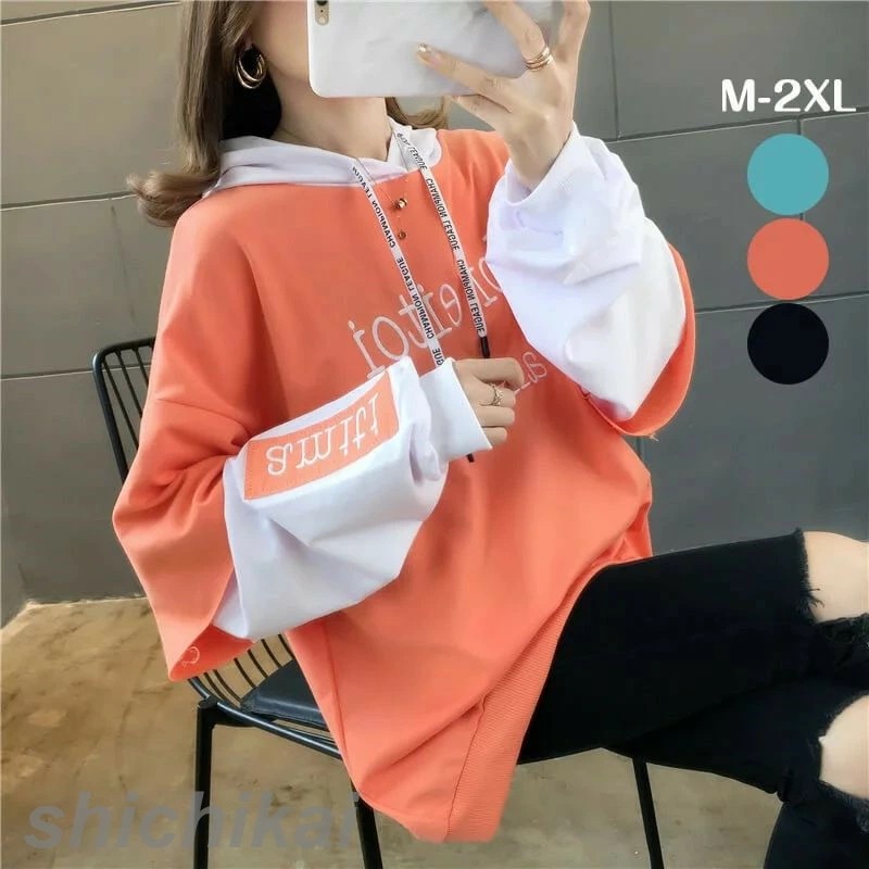 トレーナー スウェット 重ね着風　チュニック　　トップス　ルームウェア レディース　 長袖 リブ袖　リブ裾　クルーネック　プリント ロゴ　ロング　大きめ　体型カバー　ゆったり　ビックシルエット　M　L