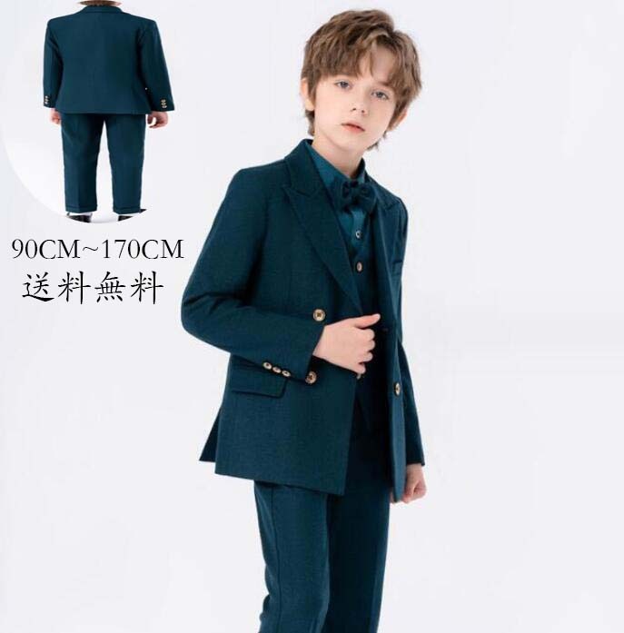 【最安値挑戦】子供スーツセット グリーン おしゃれ 高級感 スーツセット キッズスーツ 男の子 ダブルブレスト 洋風 礼服 演出 舞台 音楽会 演奏会 イベント 結婚式 七五三 入学式 入園式