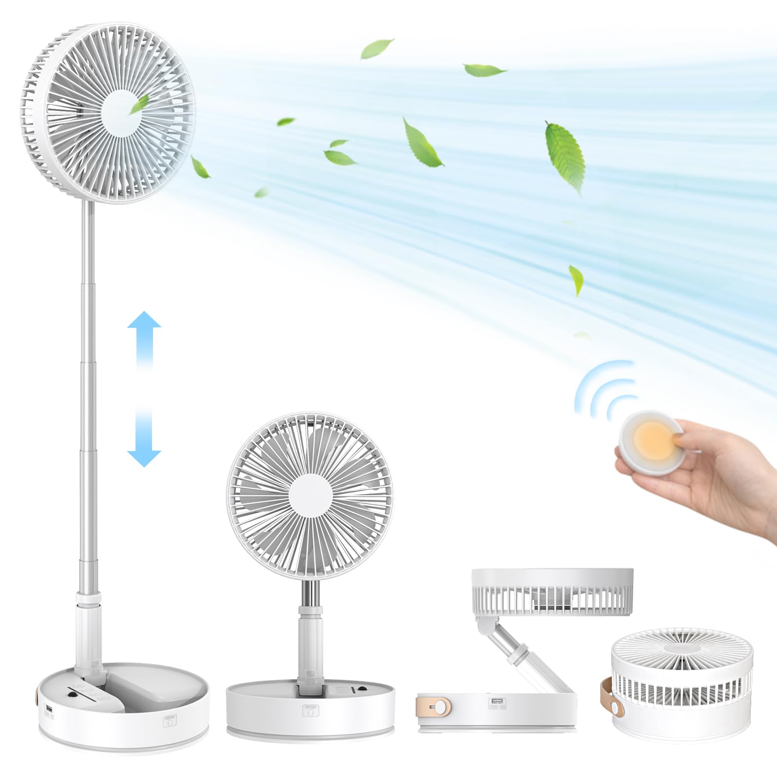 リビング扇風機 コードレス【伸縮式×折りたたみ式】左右首振り DCモーター 静音設計 高さ最大102cm 風量4段階調整 リズム風対応 タイマー＆リモコン付き 省エネ 軽量コンパクト収納 7200mA