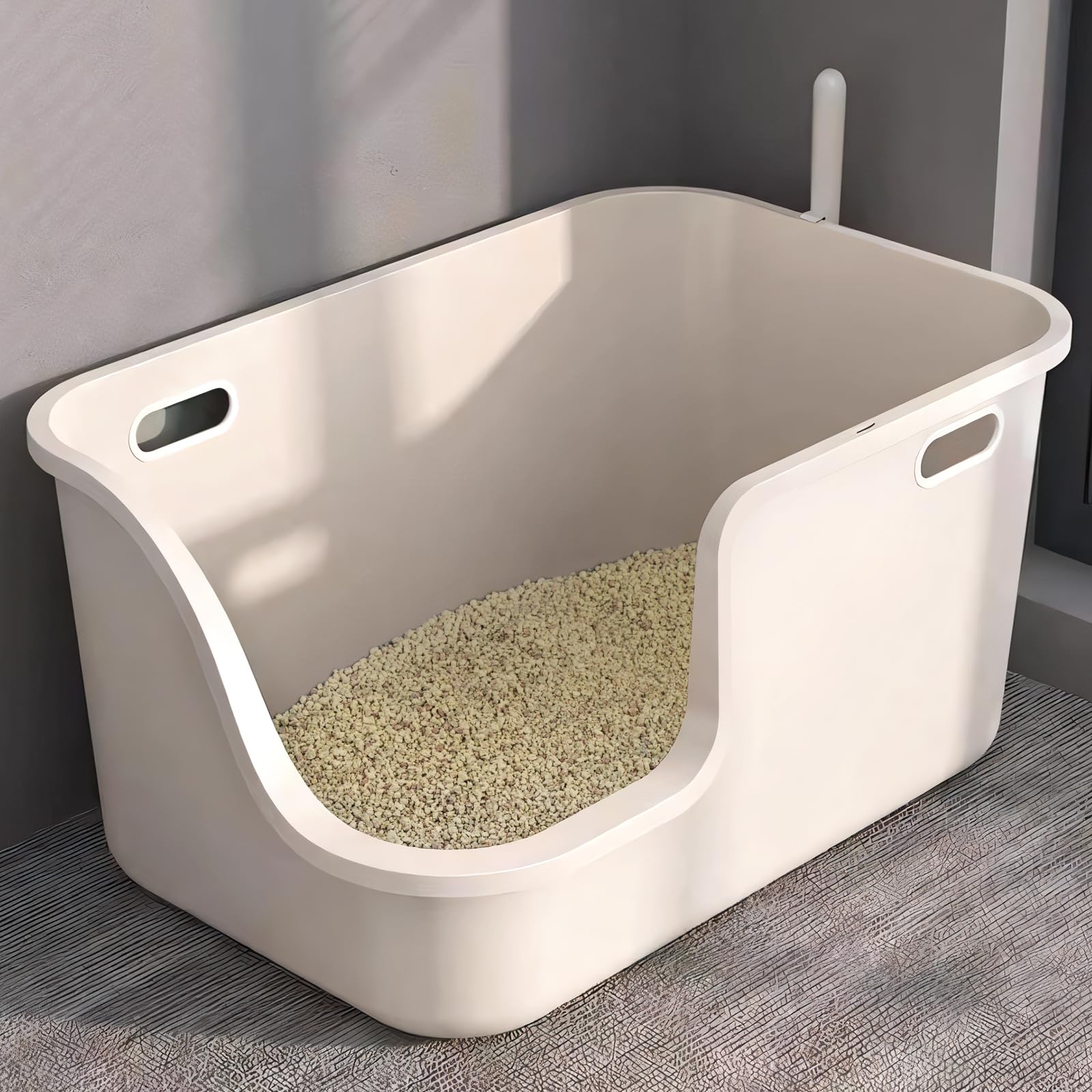 猫 トイレ 大型 猫用トイレ 本体 大型猫トイレ オープンタイプ 大容量 飛散防止 猫大きい猫 多匹飼い 猫のトイレ 簡単掃除（幅65×高さ33×奥行42cm クリーム）