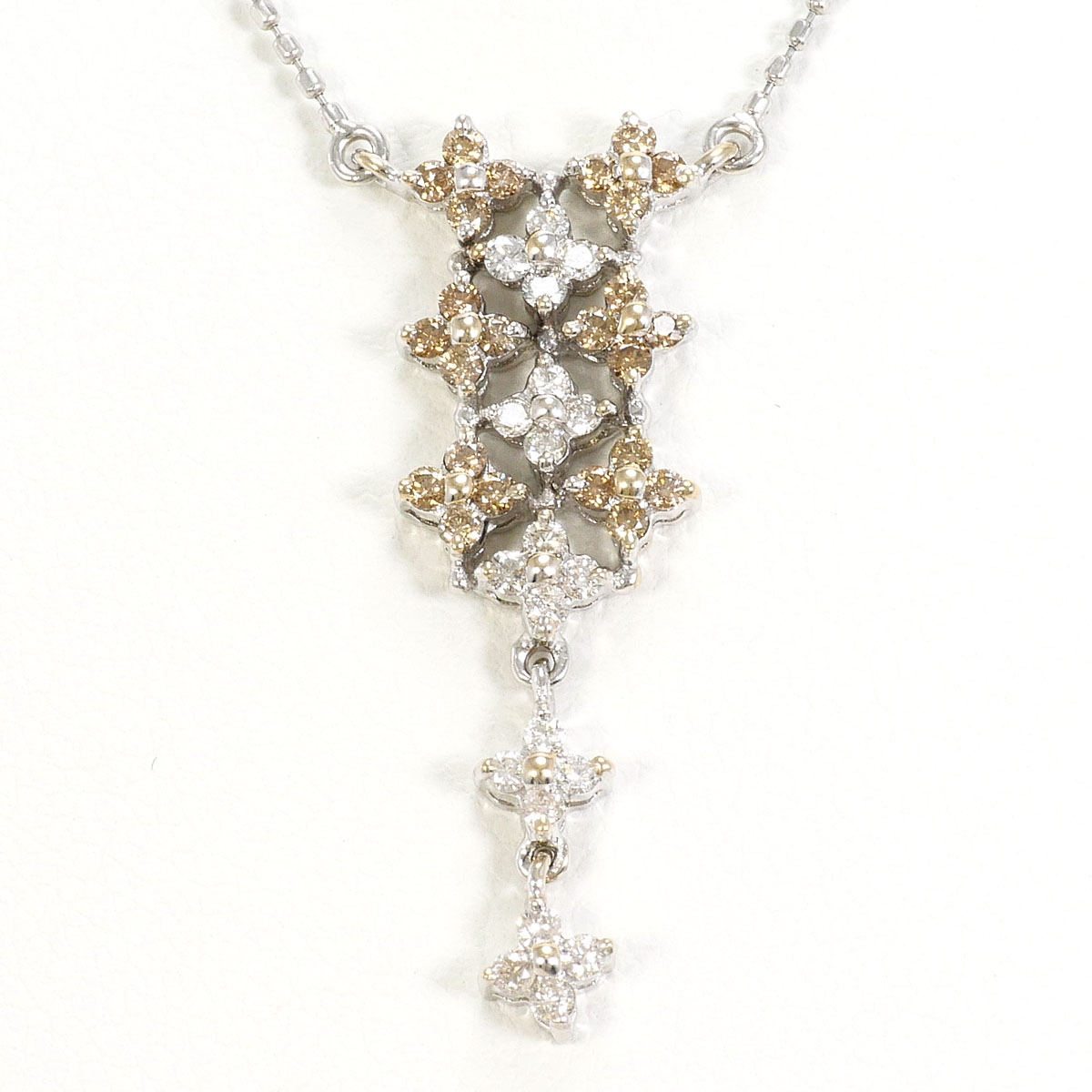PT850 プラチナ ネックレス ブラウンダイヤ（ct刻印なし） ダイヤモンド（ct刻印なし） 総重量約3.1g 約41cm 中古