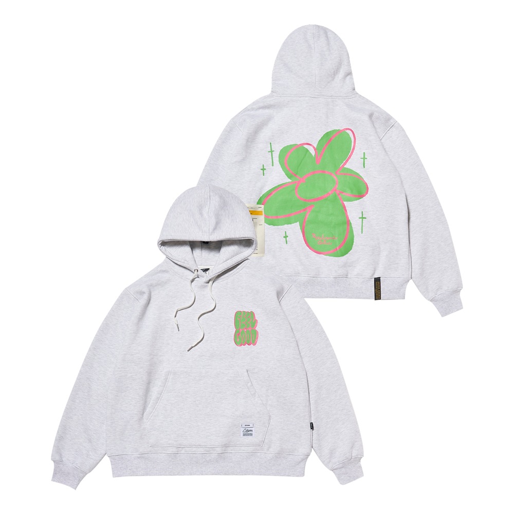GRAFFITI FLOWER OVERSIZED HOODIE WHITE MELANGE