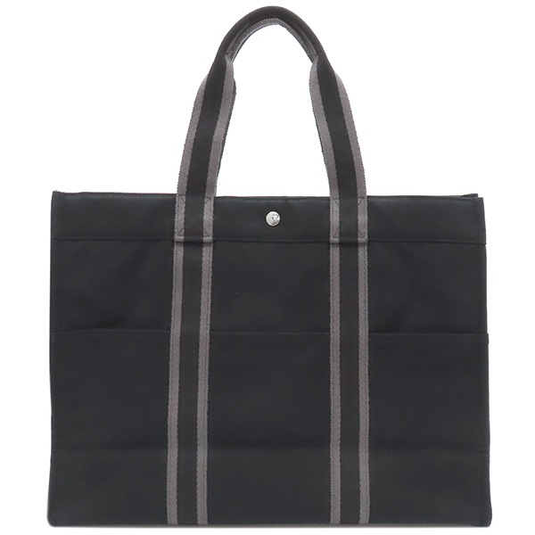 エルメス HERMES トートバッグ フールトゥGM キャンバス ブラック シルバー金具 黒 グレー 【中古】