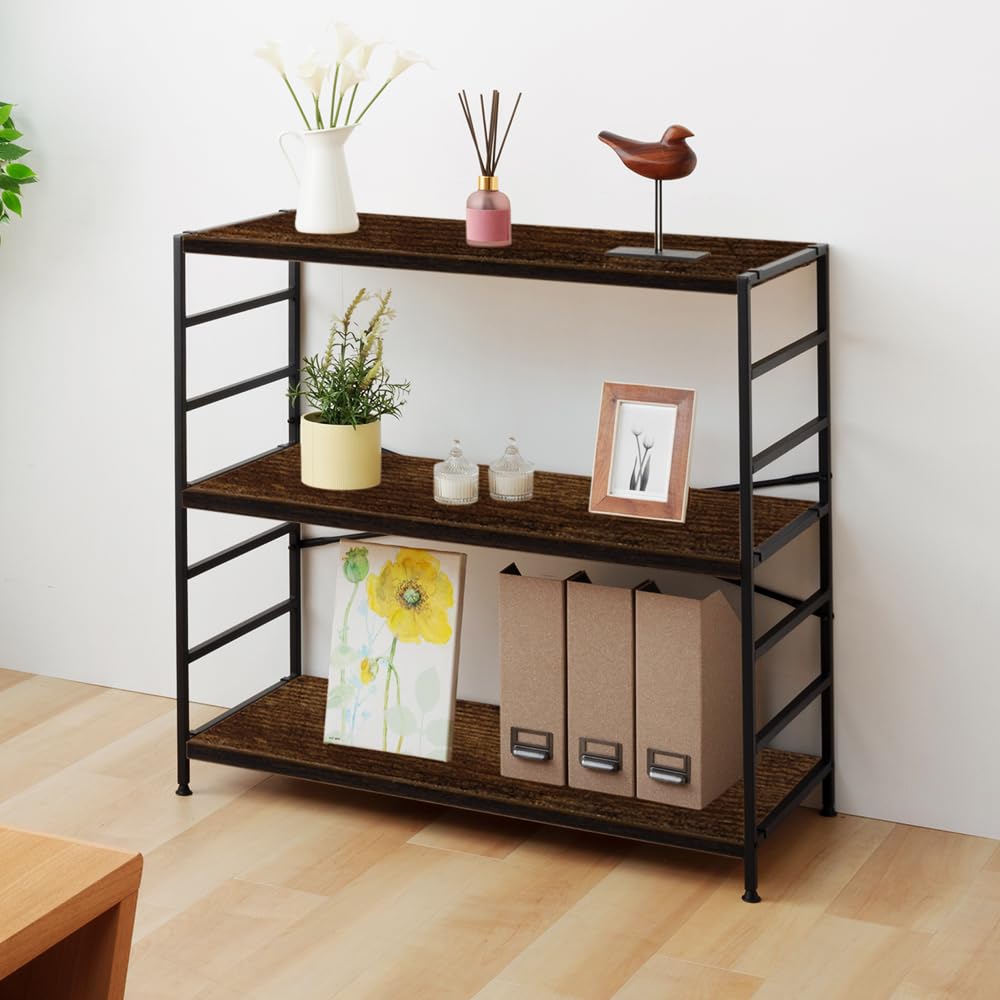 アイリスプラザ ラック 棚 収納 収納ラック 隙間収納 木製棚板スチールラック 幅90×奥行40×高さ85cm 3段 ブラウン×ブラック MSRK-3BNBK 6,044円