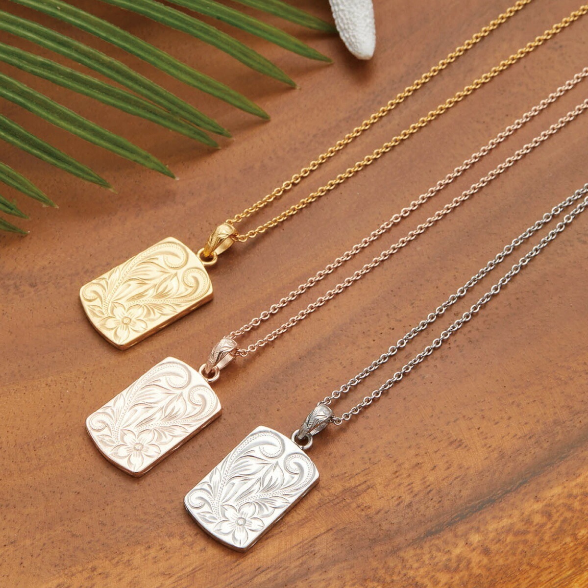 ネックレス サージカルステンレス316L製 ハワイアンジュエリー リバーシブル プレート 波