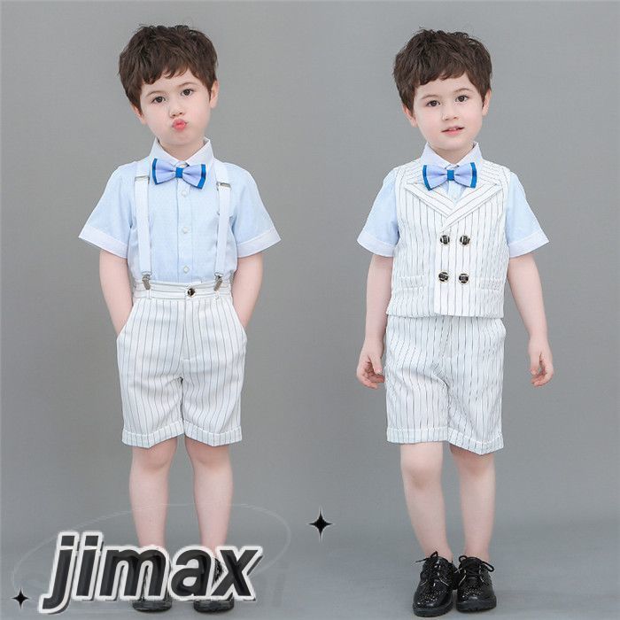 フォーマル 男の子 半袖 スーツ 4点セット パンツ 子供スーツ おしゃれ 夏 セットアップ ベビーフォーマル 入園式 卒業式 ベビー服 上下セット ベスト＋ワイシャツ＋パンツ＋蝶ネクタイ 結婚式 発