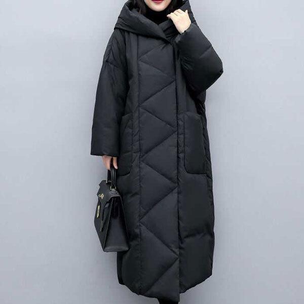 ダウンコート ロング丈 ベンチコート レディース アウター フード付き ロングコート ダウン ロングジャケット シンプル 無地 モード系 秋冬