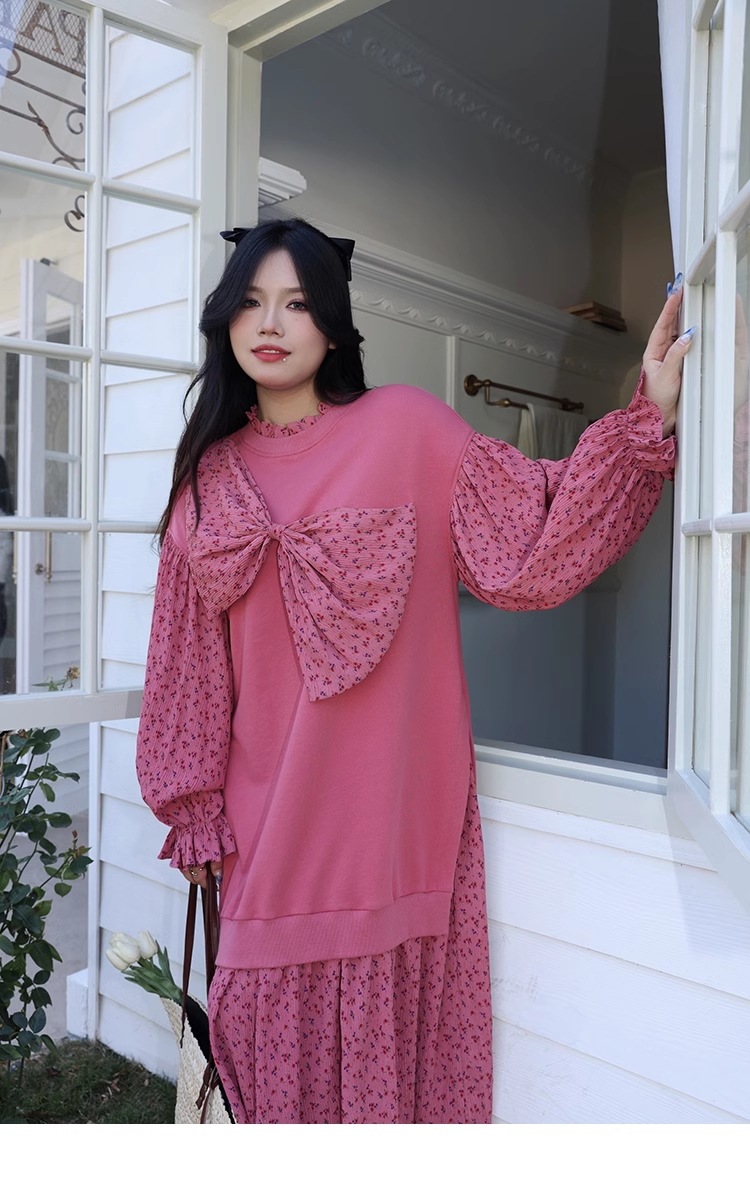個性的 ワンピース ロング ロング丈 袖あり 長袖 襟なし かわいい 大人可愛い おしゃれ お洒落 ラブリー キュート ガーリー 柄 秋 冬 10代 20代 30代 40代 50代 60代 レディース