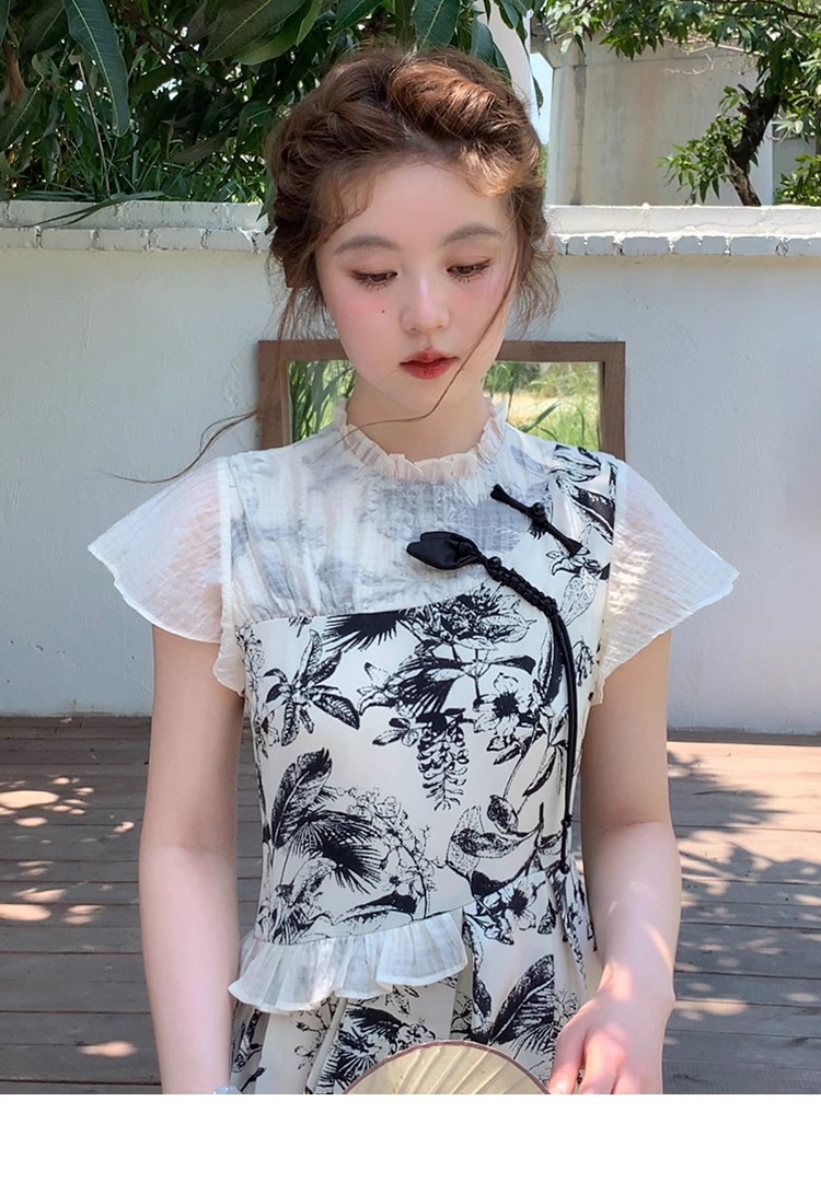 プラスサイズ 女性 ドレス 個性的 ワンピース ロング ロング丈 袖あり 襟なし かわいい 大人可愛い 大人 上品 おしゃれ お洒落 クール モード系 柄 花柄 小花柄 フラワー 春 夏 10代