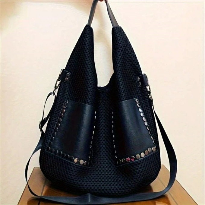 ヴィンテージ メッシュ トートバッグ大容量のショルダーバッグパンクスタイルのスタッド ホーボーバッグオーバーサイズの女性用財布