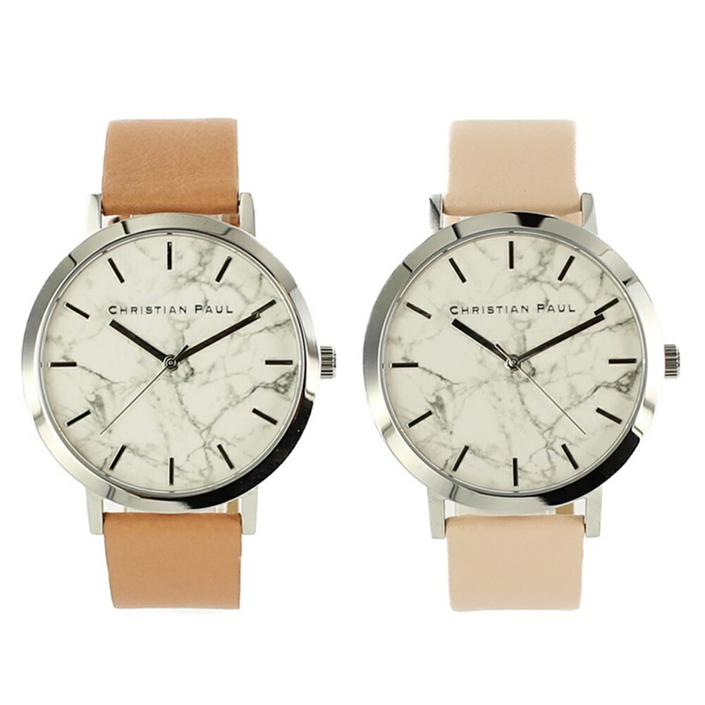 【ペア時計収納BOX付き】クリスチャンポール 腕時計 手表 ペアウォッチ 大理石柄 ホワイトマーブル ヌードベージュ ベビーピンク レザー 天然皮革 MR-04MAR-02 誕生日プレゼント ポイント