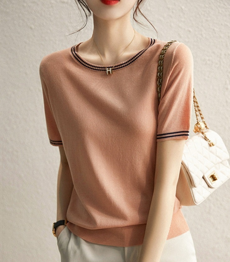 トップス デート モテアイテム ニットソー 半袖 Uネック 可愛い きれいめ 上品 おしゃれ かっこいい 可愛い ラブリー キュート ガーリー クール モード系 セクシー エレガント 存在感