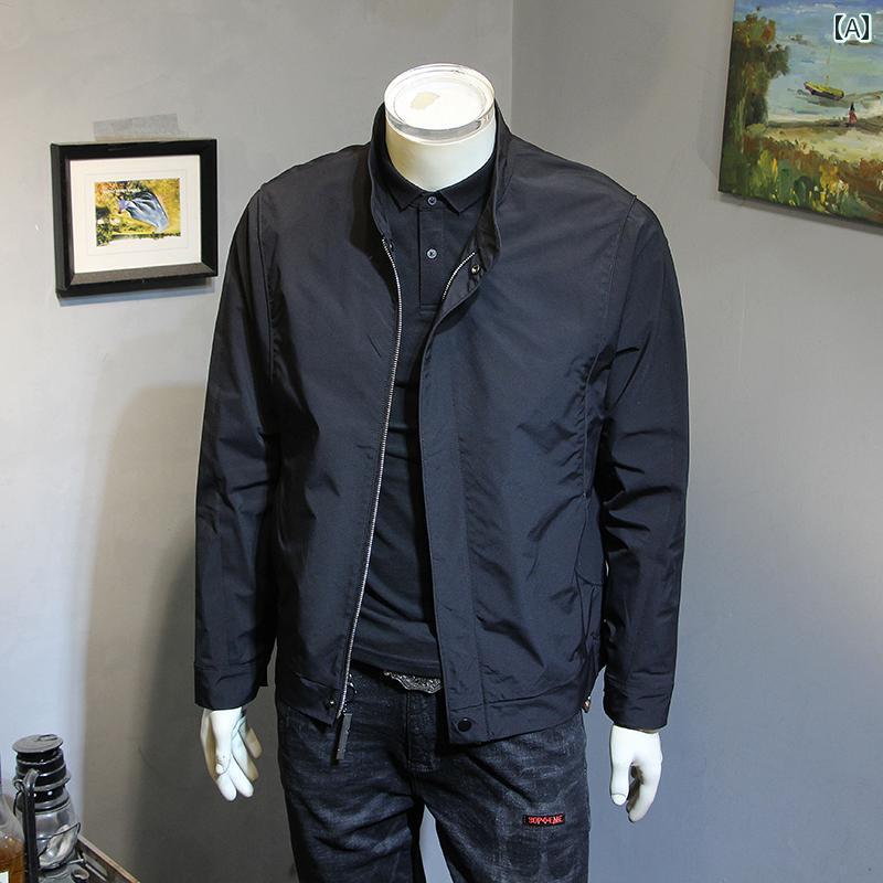 メンズ ファッション スタンドカラー カジュアル ジャケット 春秋 ソリッドカラー ジャケット