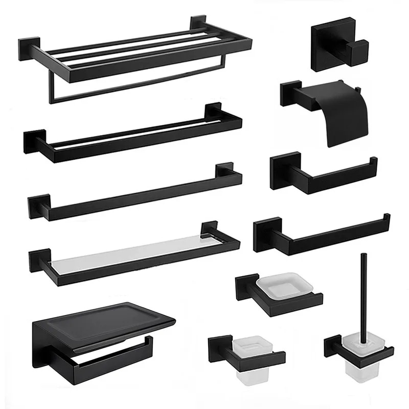 Sekova-タオルラック,ブラック,304ステンレス鋼,トイレットペーパーホルダー,石鹸ディスペンサー,タオルバー,バスルームハードウェア