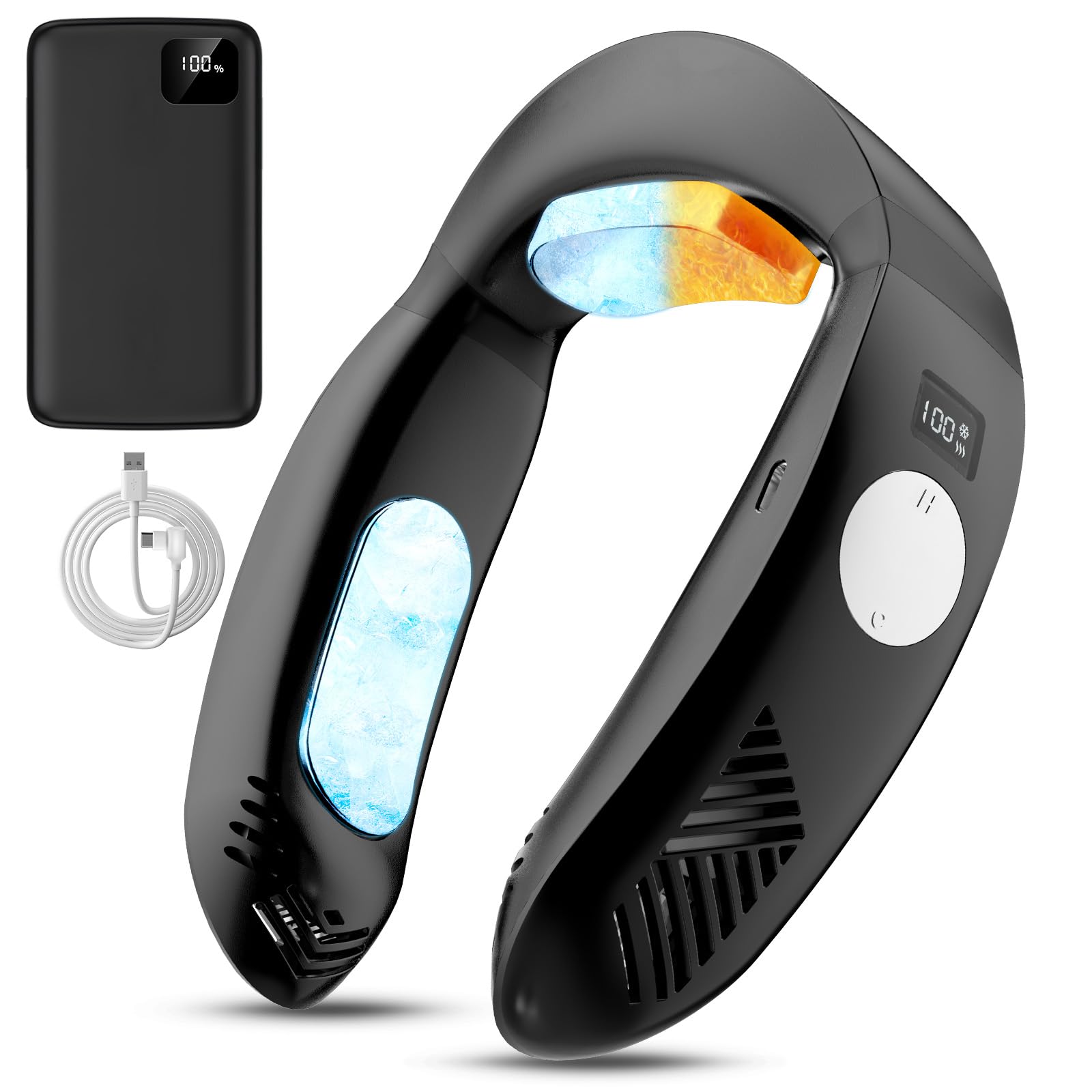 ネッククーラー 冷却プレート【瞬間冷却-28℃・内蔵 5000mAh＋外接10000mAh大容量搭載】冷暖3段階温度調節 静音20d 軽量 モバイルバッテリー付き 電池残量デジタル表示 ペルチェ素子