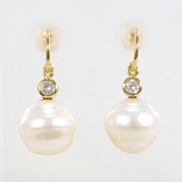 K18 18金 YG ピアス パール(真珠) ダイヤ 0.08 ×2 ジュエリー 中古