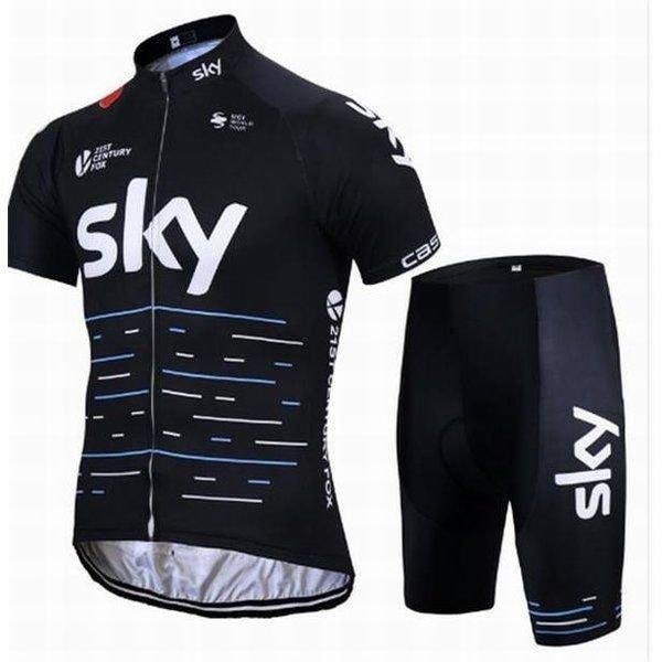 自転車ウェア 黒 SKY 上下2点セット サイクルウェア 半袖 メンズ サイクリング裏ウエア 吸汗 速乾 ジャケット バイク バイク 運動