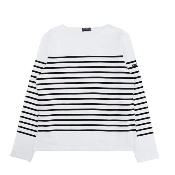 セントジェームズ SAINT JAMES NAVAL ロングTシャツ ロンT 長袖 ボーダー NAVAL-2691-NEIGE-NOIR-L レディース メンズ ホワイト ブラックTシャツ・カットソー